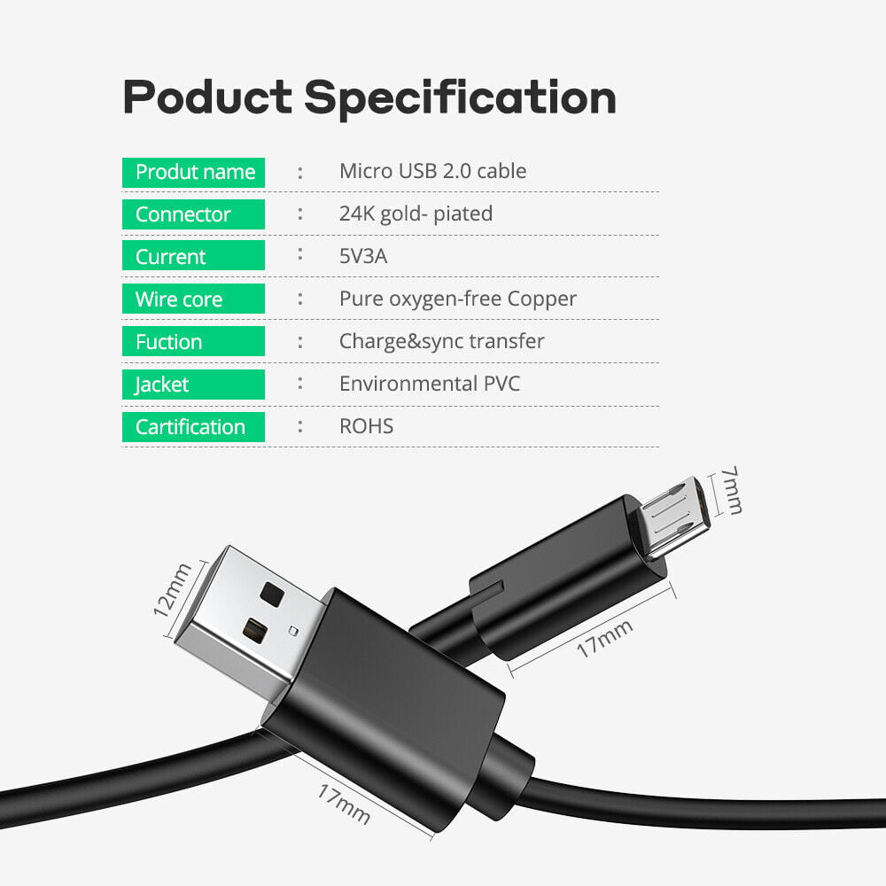 Micro USB Cable Android 3FT, Borz USB to Micro USB Cables High